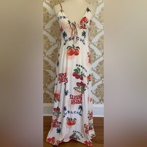 Paper Heart Anthropologie Fresh Fruits Strawberry Linen Blend Maxi Dress Size S
